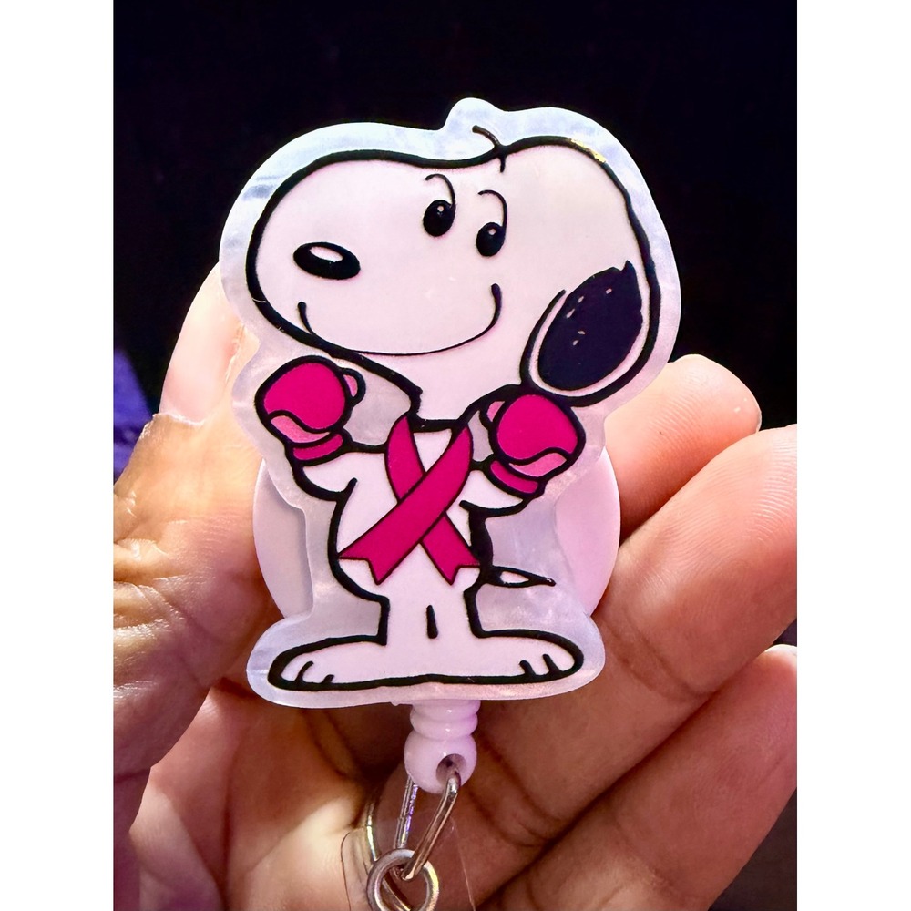 Snoopy Breast Cancer Awareness Retractable Badge Reel Pink Ribbon